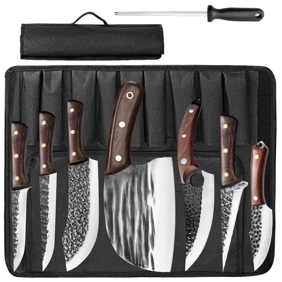 8PCS Handmade HAND FORGED DAMASCUS STEEL CHEF KNIFE Set Kitchen Knives US - Image 2 of 4