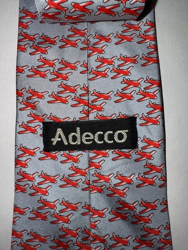 ADECCO cravate vintage pure soie avions rouges sur fond gris - Picture 3 of 4