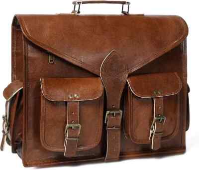 Full Refined Leather Messenger Vintage Men's Briefcase Handmade Goat New