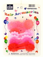 EDEN GIRLS SELF HINGE FLORAL HAIR BARRETTES - PINK  RED - 18 PCS. 58145 