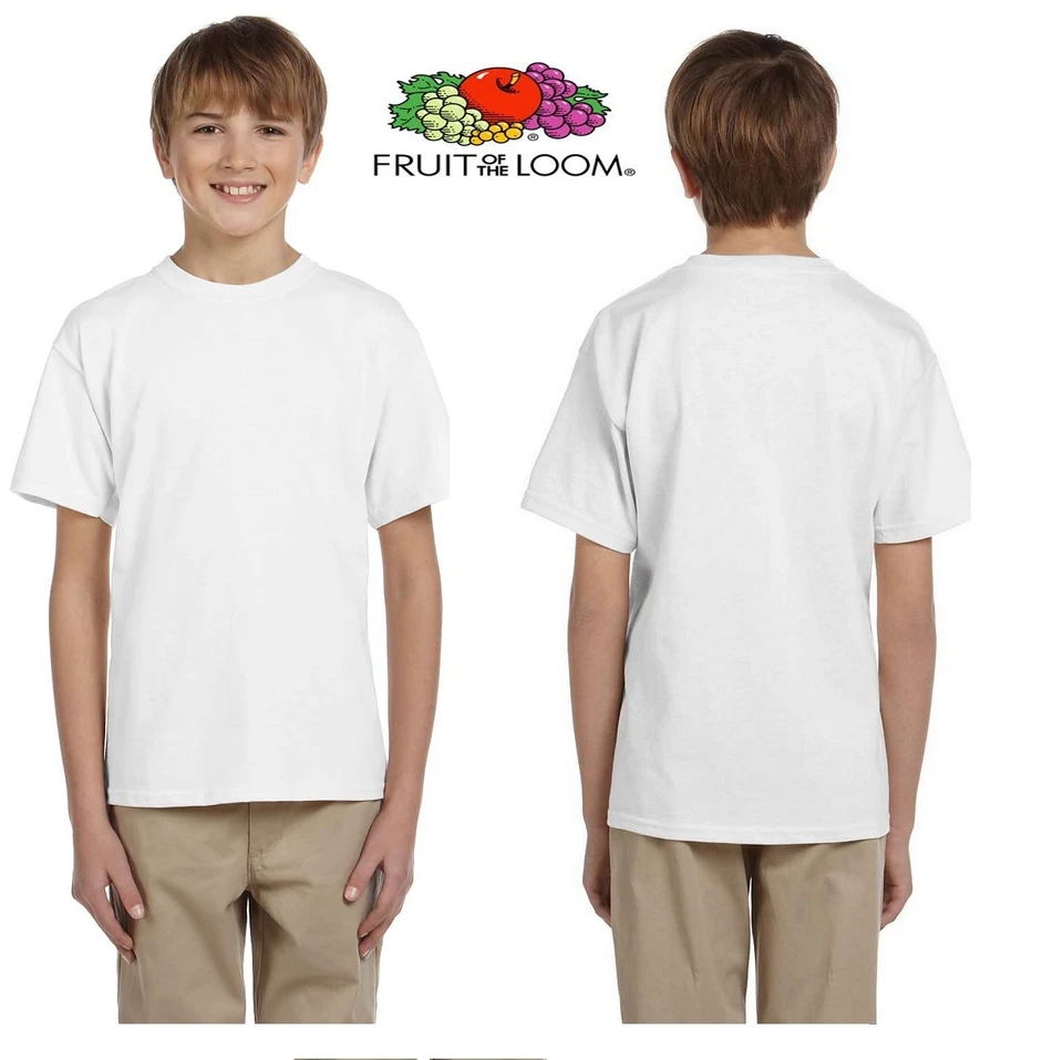 Boys Girls Kids FRUIT OF THE LOOM Plain White T-Shirt Cotton School PE Ages 1-15