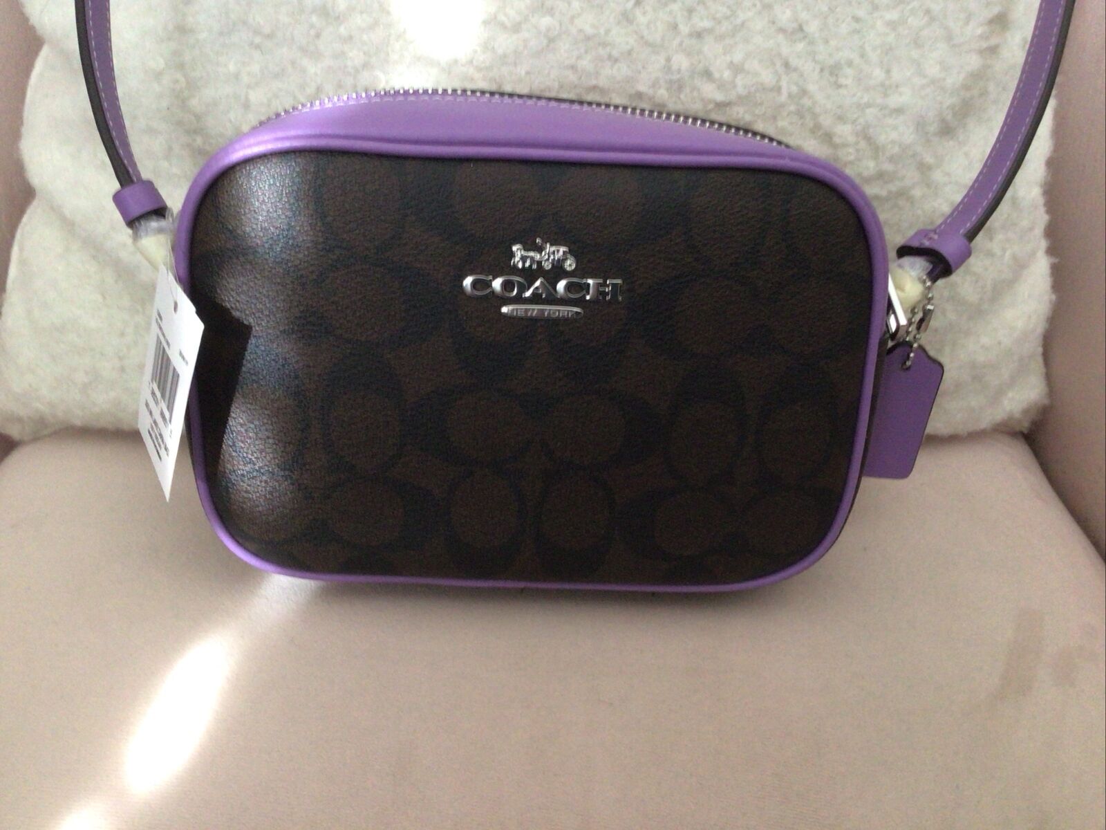 Coach Jamie Mini Camera Bag - Signature Canvas - Black/Brown /Purple NWT