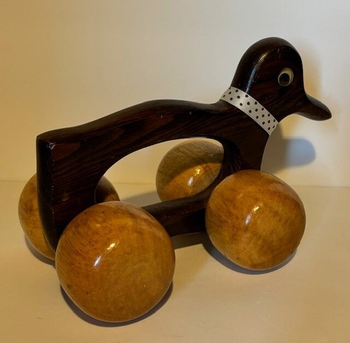 Vintage Wooden Duck Toy with Wheels Pull Toy or Back Massager Wood 12” TorchLig - Picture 2 of 2