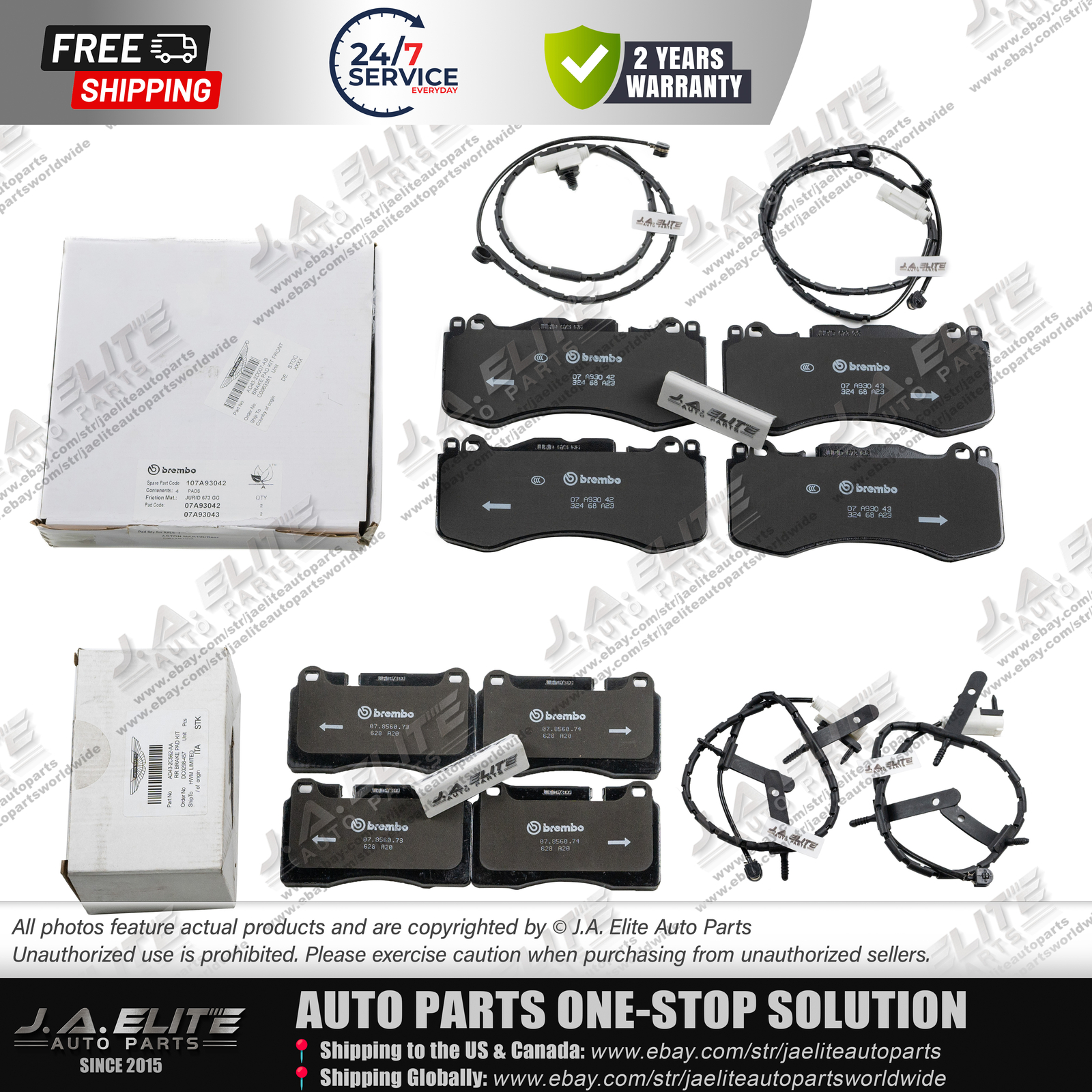 2pcs Genuine Front & Rear Brake Pad Kit fit Aston Martin Rapide, + FREE SENSOR