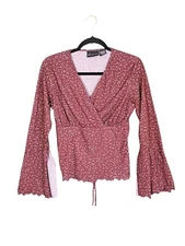 VTG No Boundaries Babydoll Top Jr Large Y2K Romantic Micro Flower Lettuce Trim