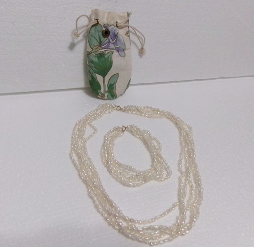 Vintage Freshwater Rice Pearls Necklace & Bracelet 14k Findings 5 Knotted Strand - Picture 15 of 20