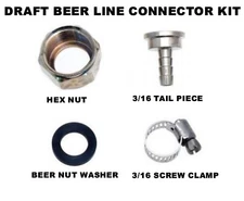Draft Beer Line Connectors - Clamp Washer Nipple Hex Nut - Kegerator Parts 874-K