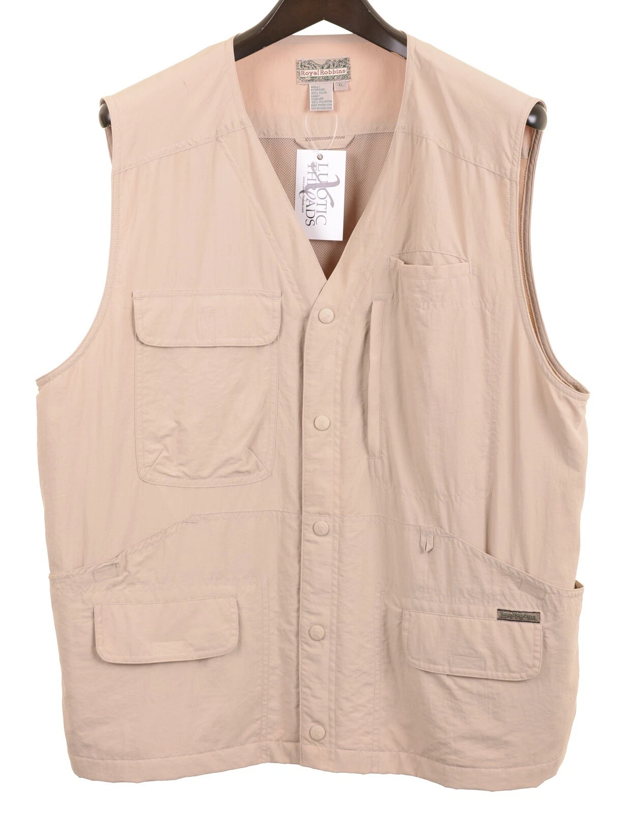 Royal Robbins Khaki Lightweight Nylon Outer Utility Pockets Safari Vest XL
