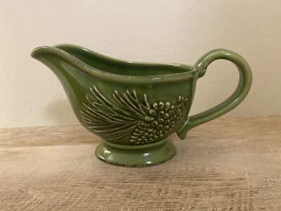Paula Deen Gravy Boat Southern Pine Green Ceramic Holiday Thanksgiving