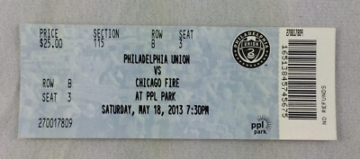 MLS 2013 05/18 Chicago Fire at Philadelphia Union Soccer Full Ticket | eBay
