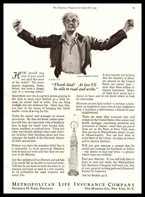 1929 Metropolitan Life Insurance Thank God I'll Be Able To Read & Write Print Ad