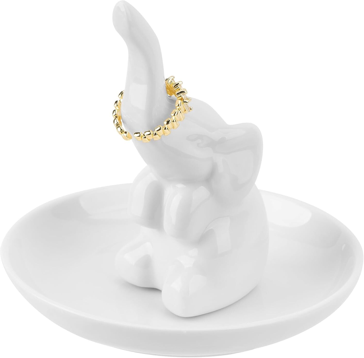 Elephant Ring Holder, Ceramic Dish Trinket Tray for Jewelry, Earrings, Necklaces