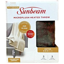 Sunbeam Heated Personal Throw Blanket Cozy-Warm Auto-Shut Off Washable, Walnut