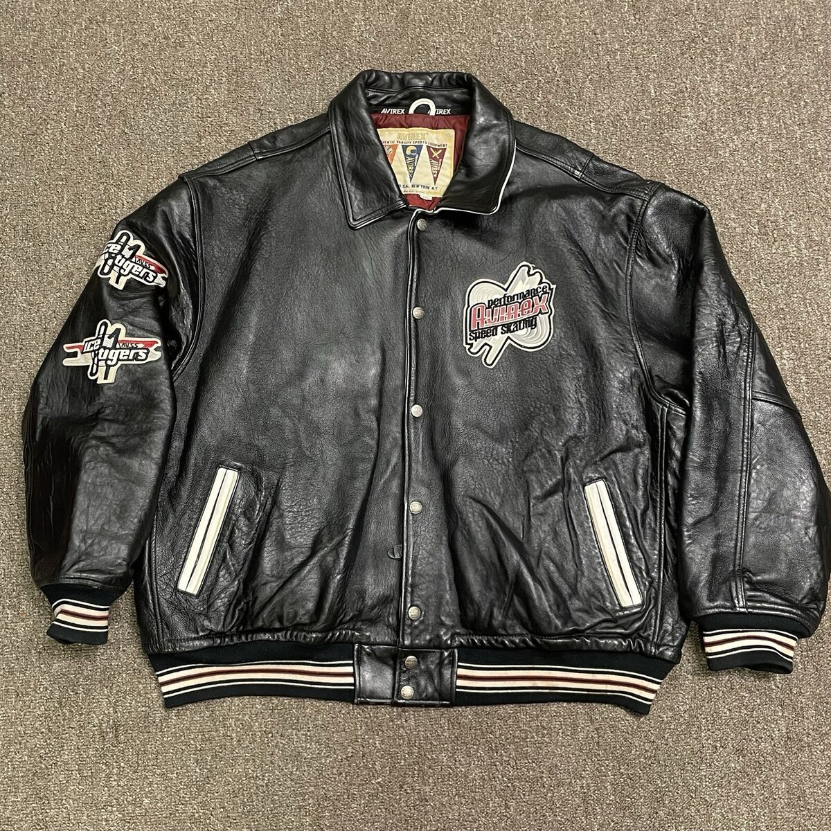 Vintage 90s AVIREX NYC Leather Bomber Jacket Size 4XL Hip Hop Ice Tigers Skating Vintage 90s AVIREX NYC Leather Bomber Jacket Size 4XL Hip Hop Ice Tigers Skating