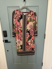 LONDON TIMES Women Dress Pink Black 3/4 Sleeve Knee Length Stretch Shift Size 12