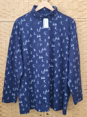 CJ Banks Women's 100% Cotton Blue Long Sleeve Turtleneck With Skiers Size 2X NWT