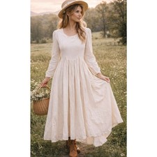 Vintage 1950s Prairie Drop Waist Beaded Dress S/M Soft Romantic Cottagecore