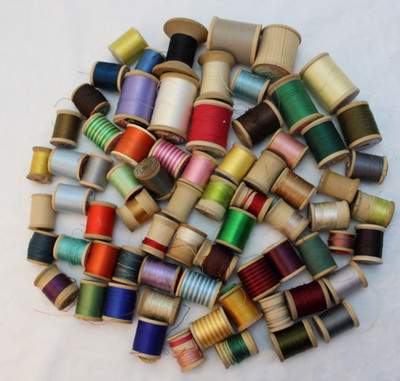 Large Lot of Assorted Vintage Wooden and Plastic Sewing Thread Spools 72 pcs