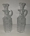 Vintage Anchor Hocking Wexford Glass Oil Vinegar Cruet Set Diamond Cut Stopper