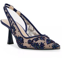 Women's Betsey Johnson Nikki Embroidered Slingback Evening Pumps Navy