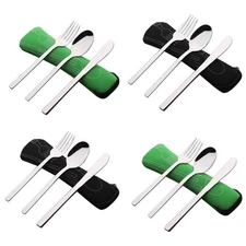 12 Pieces Travel Camping Cutlery Set Stainless Steel Knife Fork Spoon with Ca...