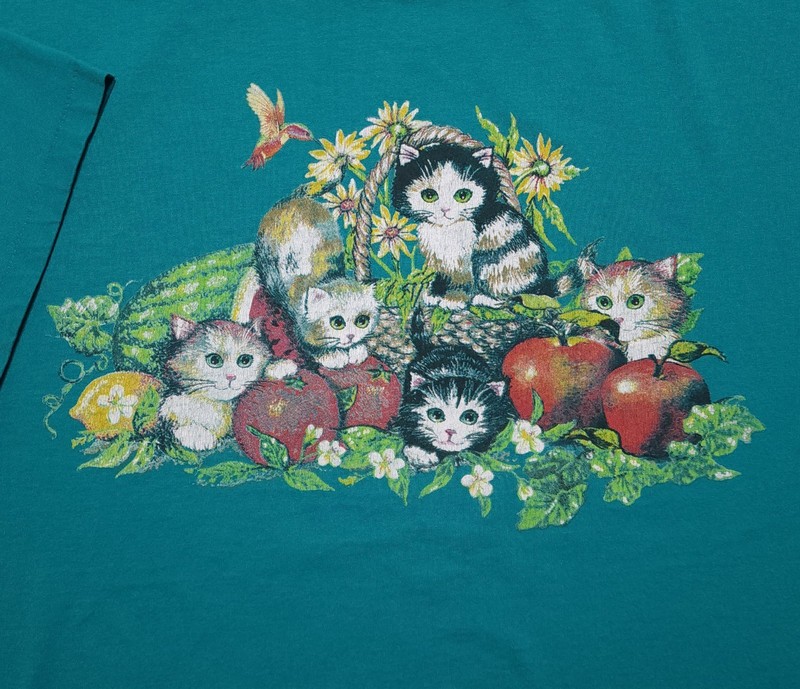Vintage 1990s Kittens Fruit Basket Cats Single Stitch 2XL Shirt