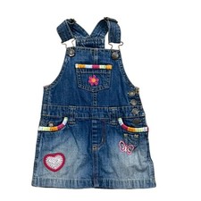 VTG Baby Gap Denim Overall Dress Infant 6-12 Mos Embroidered Heart Flower Blue