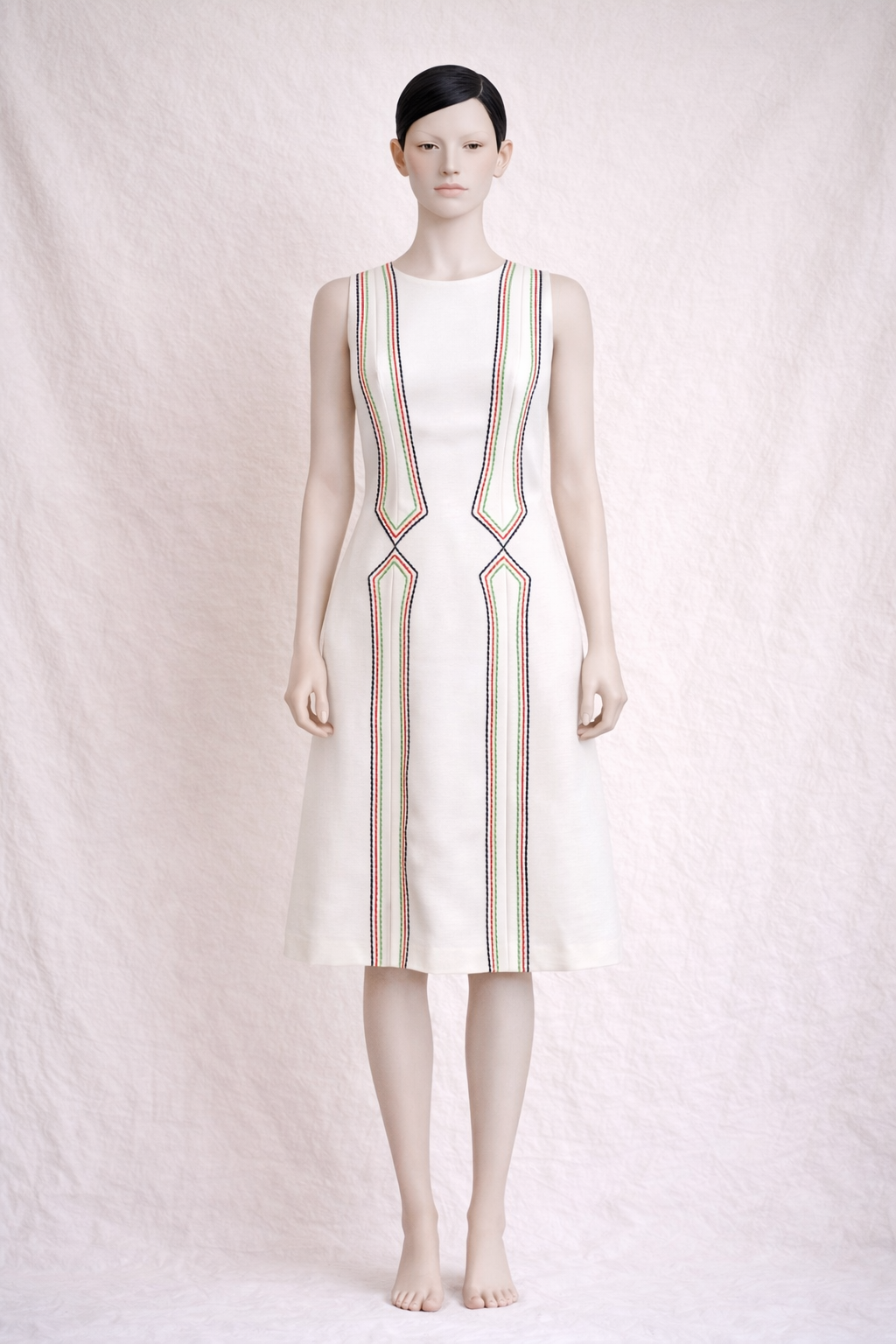 Vintage 1950s White Wool Trapeze Dress Made in France