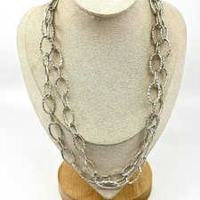 Vintage Silver Tone Chunky Hammered Multi-Link Chain Statement Necklace Retro