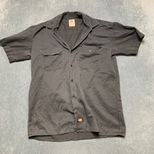 Dickies Work Shirt Mens Medium Black Flap Pockets Short Sleeve Casual Button Up