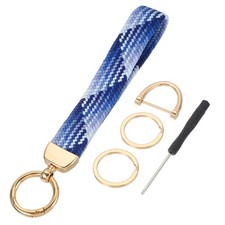 Wrist Lanyard Keychain, Stretchy Strap Key Chain for Women, Blue White