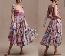 ANTHROPOLOGIE BHLDN GEISHA DESIGNS Isabella Tiered Square-Neck A-Line Midi Dress