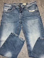 Men’s Tk Axel Jeans Sz 38x32 Slim Boot Button Flap & Embroidered Stitch Pockets