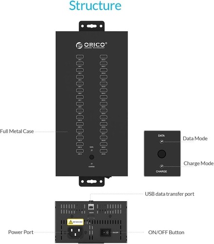 Orico 30-Port USB 2.0 Hub - Industriequalität, 300W Netzteil, Rack-/Wandmontage - Bild 4 von 11