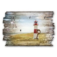 Leuchtturm rot - Schl&uuml;sselbrett aus Holz im Shabby Chic mit 5 Haken, handgemacht