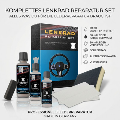 Lenkrad Reparatur Set Schwarz 30ml   Lederfarbe Auto Leder Komplett Set Pflege