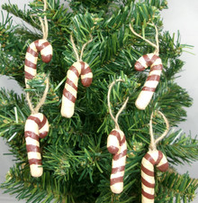 Set of 6 mini-Candy Cane ornaments - New by Honey  Me IB7708