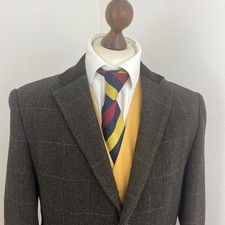 Moss 1851 40L / 21” P2P Tweed Brown Check Overcoat Velvet Collar Covert Paddock