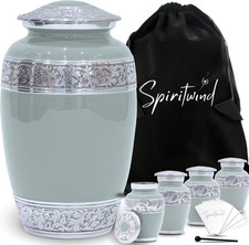 Elegant Set of 5 Hand Engraved Cremation Urns for Ashes - Olive Rest Color