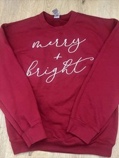 Womens Christmas  Merry  Bright  Slogan Sweatshirt Size Small In Red. GUC