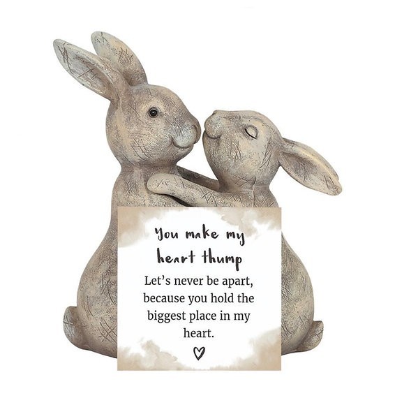 ""You Make My Heart Thump"" Rabbit Bunny Couple Ornament Figure Love Hugs