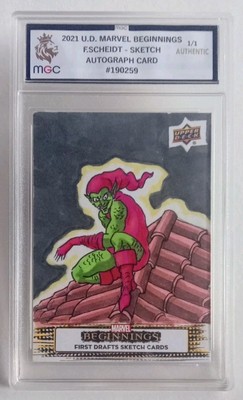 2021 MARVEL BEGINNINGS GREEN GOBLIN SKETCH CARD GRADED 1/1 UPPER DECK F.SCHEIDT
