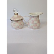 MacKenzie-Childs Rosy Check Enamel Creamer & Lidded Sugar Bowl Set