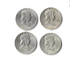 Lot Of 4 Franklin Silver Half Dollar 1956-63 AU Condition 1.447 Troy Ounce