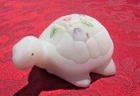 FABULOUS Fenton White Satin Turtle With Hand Painted FLOWERS ARTIST SIGNED