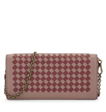 NWT NEW Bottega Veneta intrecciato Pastel Pink Leather wallet on chain Crossbody