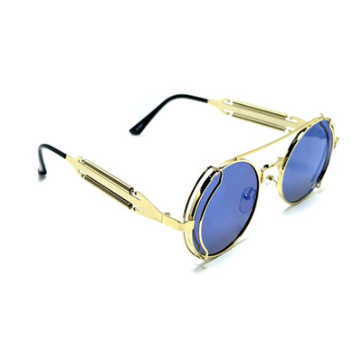 SA483 Steampunk Retro Black Gradient Lens Gold Round Unisex Fashion Sunglasses