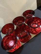 Vintage Luminarc D'Arques Ruby Red Bowl Fruit Berry Crystal Glass Set of 6 #6-77