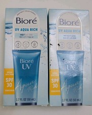  LOT OF 2  Biore UV Aqua Rich Weightless Moisturizer SPF30 1.7 FL OZ
