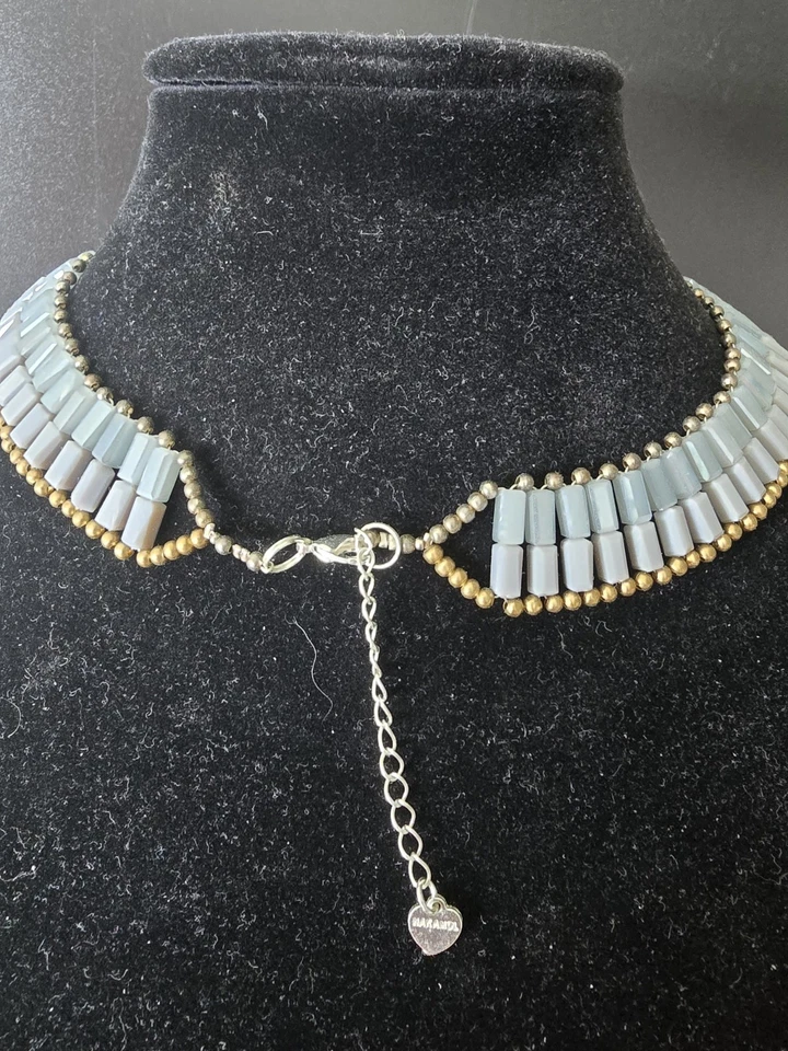 Nakamol дизайн воротник ожерелье нагрудник богемный голубовато-серый с золотистыми акцентами - Изображение 3 из 4